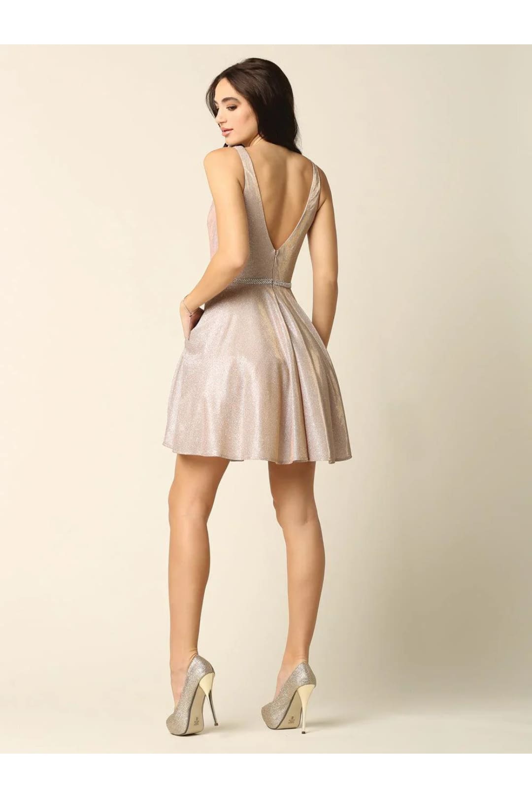 Eva USA 3370 Prom Short Sleeveless Metallic Cocktail Dress - Prom Short Dress