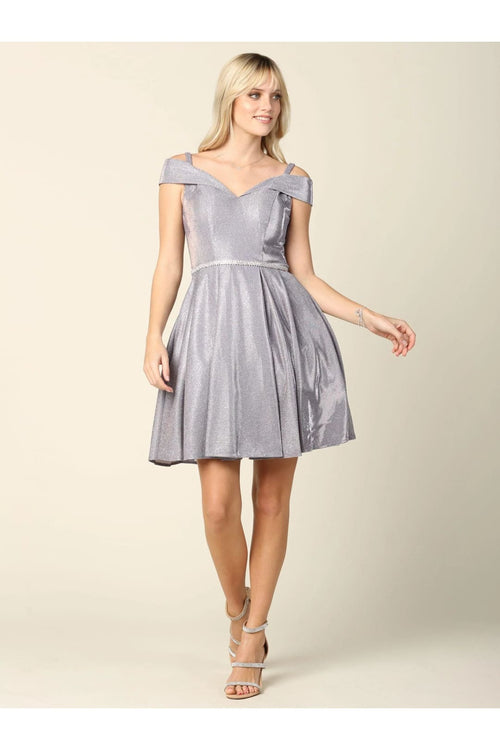 Eva USA 3371 Short Cocktail Off Shoulder Glitter Prom Dress - Prom Short Dress