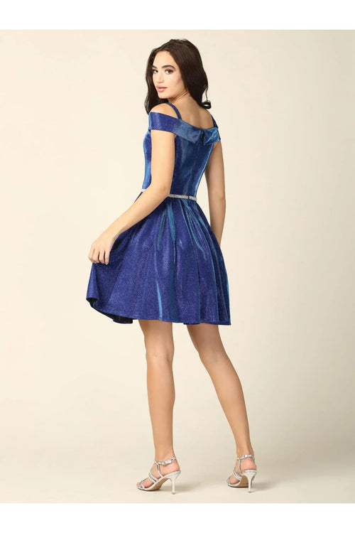Eva USA 3371 Short Cocktail Off Shoulder Glitter Prom Dress - Prom Short Dress