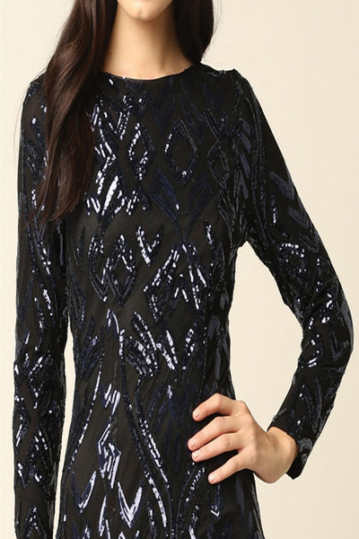 Eva USA 3374 Long Sleeve Sequin Short Semi-Formal Dress - Dress