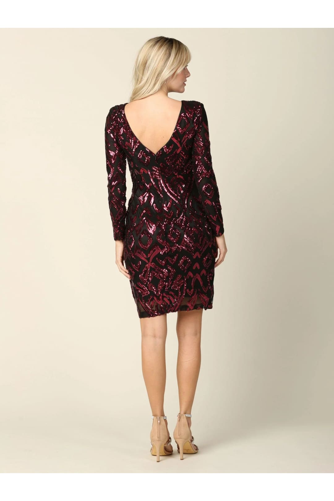 Eva USA 3374 Mini Long Sleeve Sequins Cocktail Dress - Cocktail Dress
