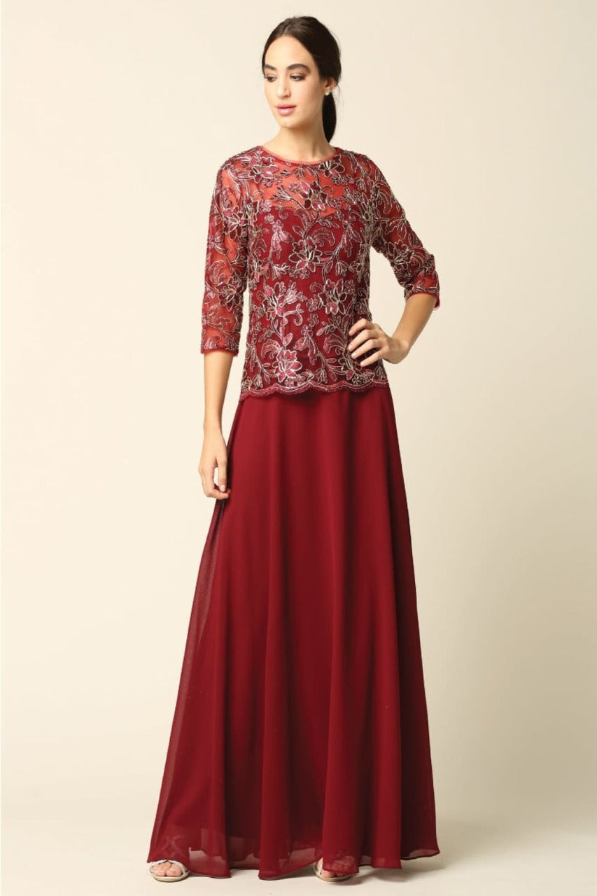 Eva USA 3377 One Piece Georgette Mother of the Bride Evening Dress - Dress