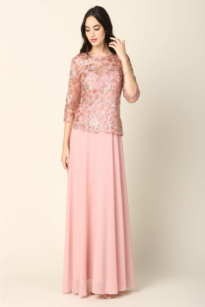 Eva USA 3377 One Piece Georgette Mother of the Bride Evening Dress - DUSTY ROSE / S - Dress