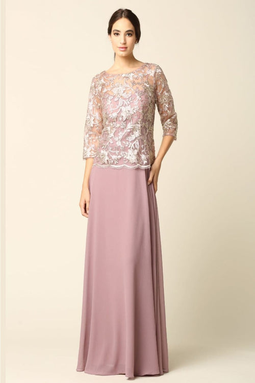 Eva USA 3377 One Piece Georgette Mother of the Bride Evening Dress - MAUVE / S - Dress