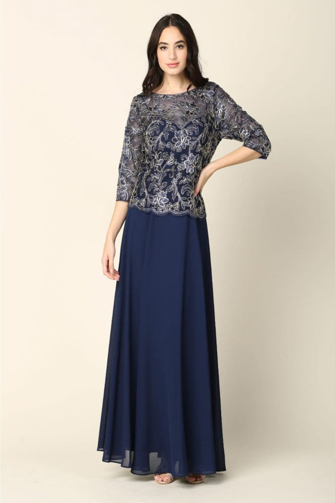 Eva USA 3377 One Piece Georgette Mother of the Bride Evening Dress - NAVY / S - Dress