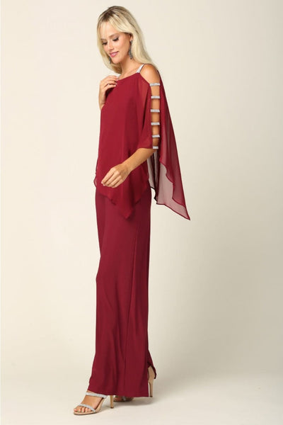 Eva USA 3381 Cape Overlay Stretch Jersey Formal Jumpsuit - Dress