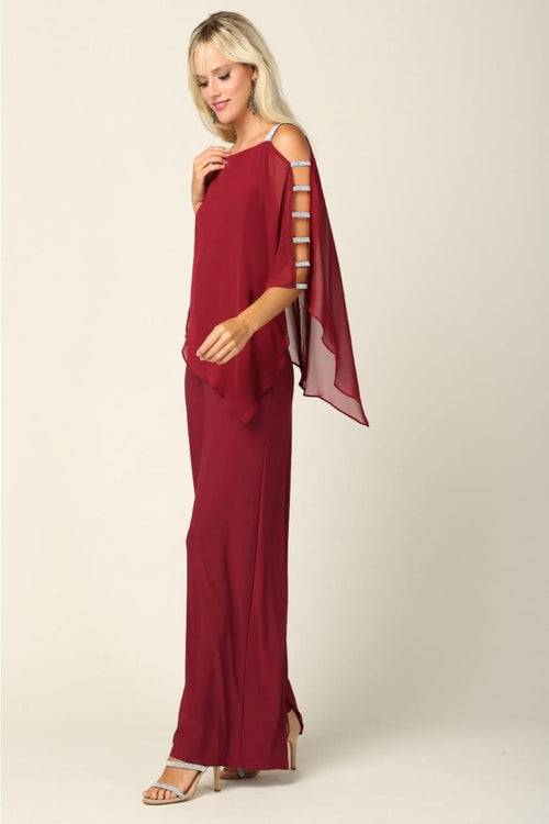 Eva USA 3381 Cape Overlay Stretch Jersey Formal Jumpsuit - Dress