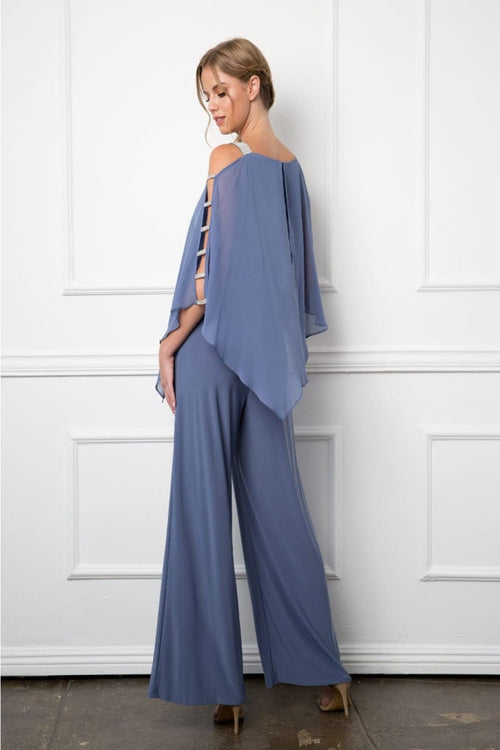 Eva USA 3381 Cape Overlay Stretch Jersey Formal Jumpsuit - Dress