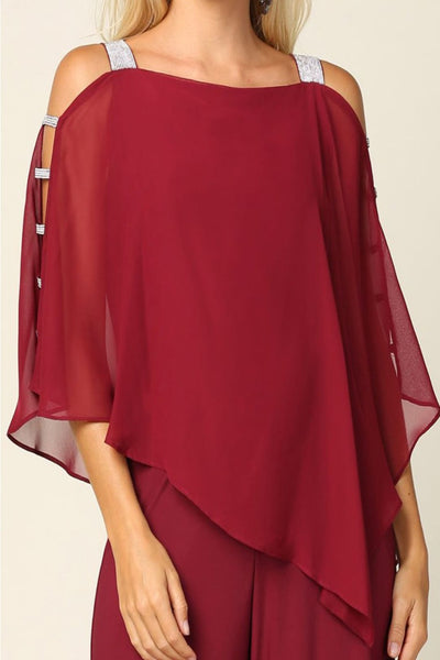 Eva USA 3381 Cape Overlay Stretch Jersey Formal Jumpsuit - Dress