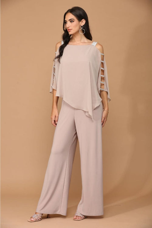 Eva USA 3381 Cape Overlay Stretch Jersey Formal Jumpsuit - COCOA / S - Dress