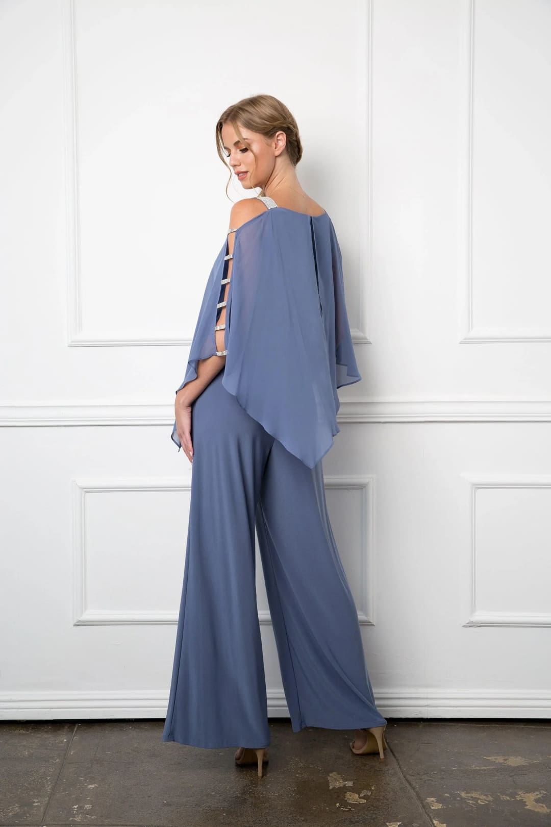 Eva USA 3381 Formal Chiffon Cape Overlay Jumpsuit - Jumpsuit