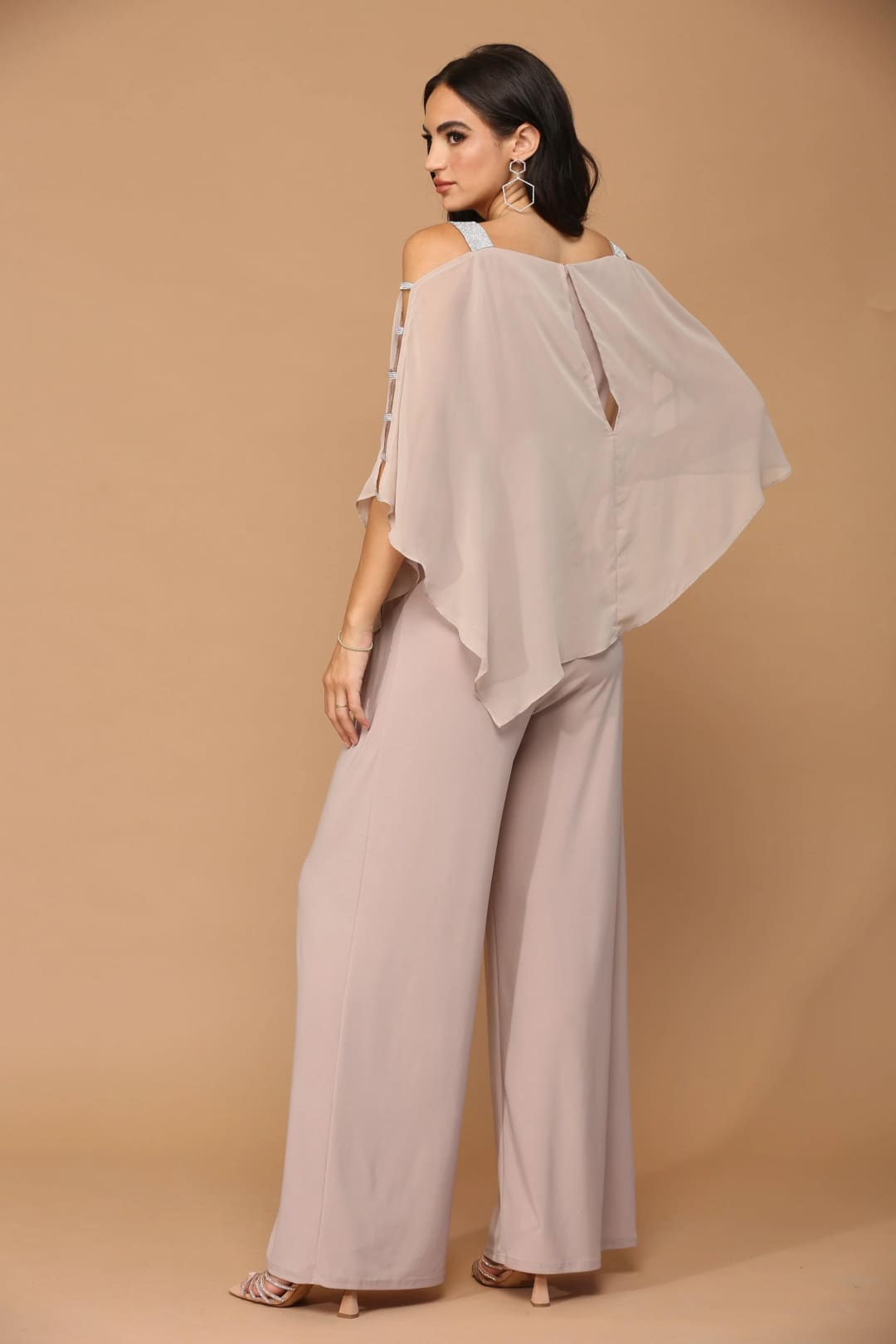 Eva USA 3381 Formal Chiffon Cape Overlay Jumpsuit - Jumpsuit