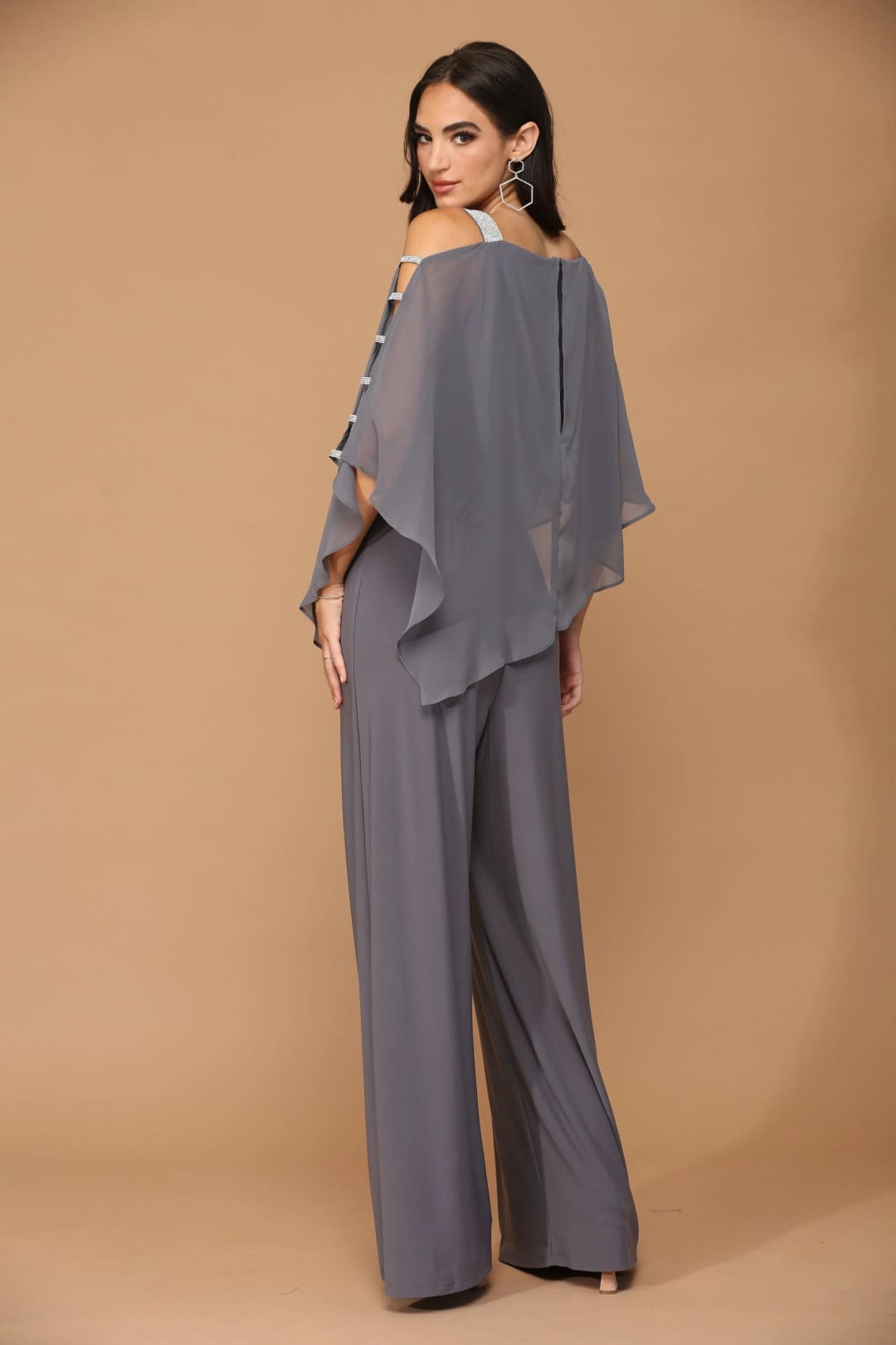 Eva USA 3381 Formal Chiffon Cape Overlay Jumpsuit - Jumpsuit