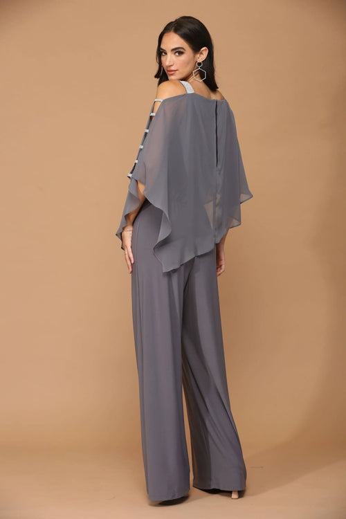 Eva USA 3381 Formal Chiffon Cape Overlay Jumpsuit - Jumpsuit
