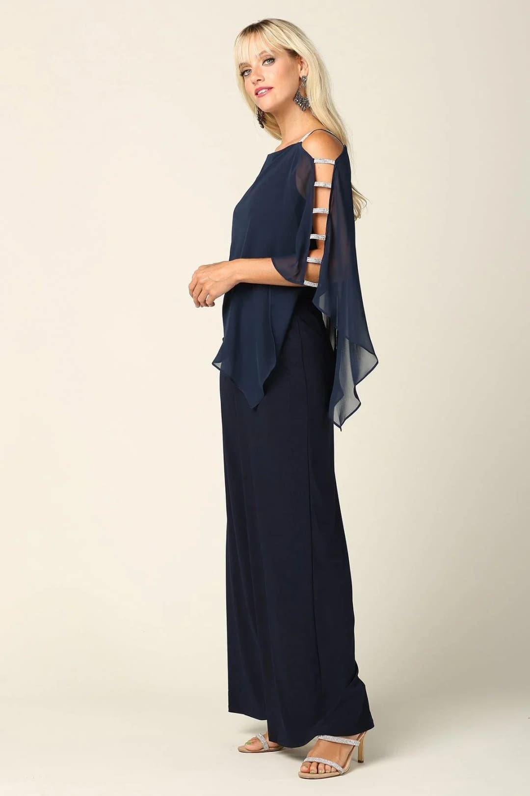 Eva USA 3381 Formal Chiffon Cape Overlay Jumpsuit - Jumpsuit