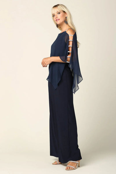 Eva USA 3381 Formal Chiffon Cape Overlay Jumpsuit - Jumpsuit