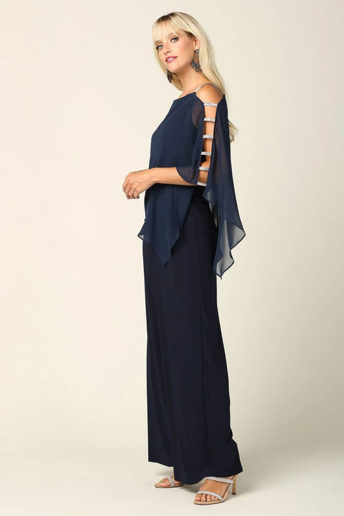 Eva USA 3381 Formal Chiffon Cape Overlay Jumpsuit - Jumpsuit