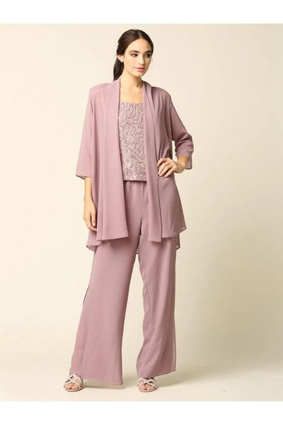 Eva USA 3383 Mother of the Bride Formal Jacket Pant Suit - Mauve / S - Pant Suit