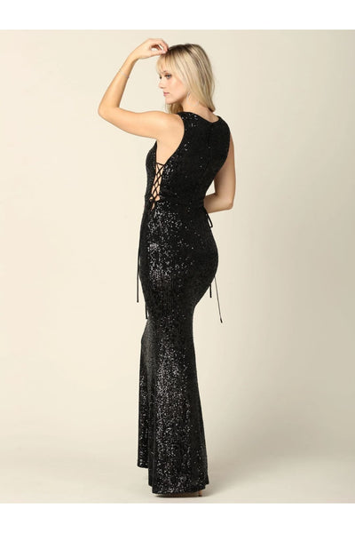 Eva USA 3386 Long Sleeveless Formal Fitted Sequins Dress - Prom Long Dress