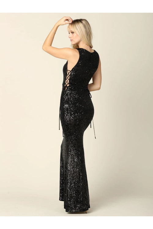 Eva USA 3386 Long Sleeveless Formal Fitted Sequins Dress - Prom Long Dress
