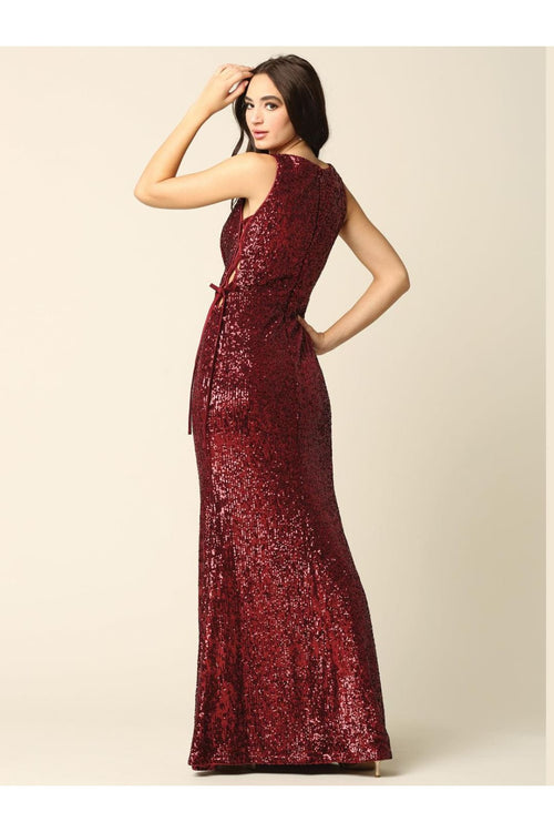 Eva USA 3386 Long Sleeveless Formal Fitted Sequins Dress - Prom Long Dress