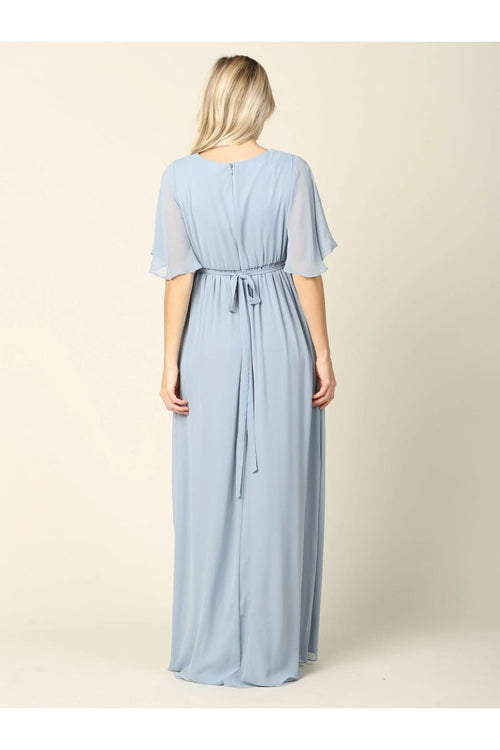 Eva USA 3391 Mother of the Bride Flutter Sleeve Long Dress - Mother of the Bride Dress