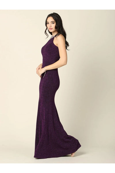 Eva USA 3396 Long Fitted Halter Metallic Prom Dress - Prom Long Dress