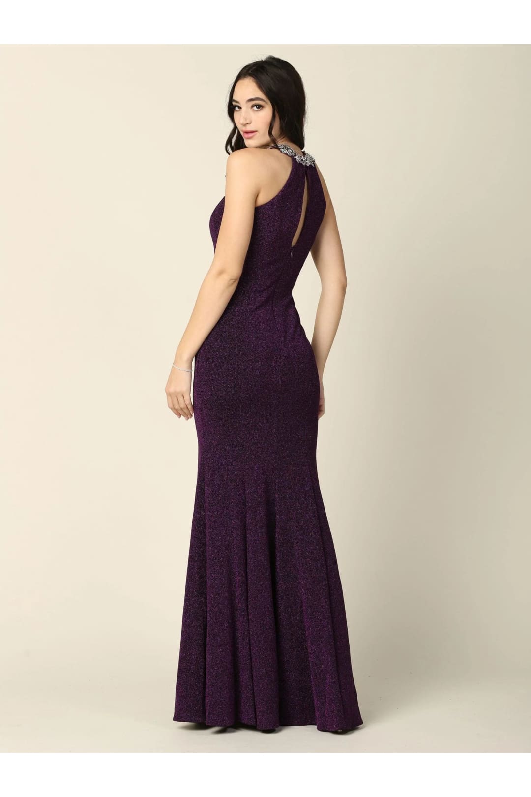 Eva USA 3396 Long Fitted Halter Metallic Prom Dress - Prom Long Dress