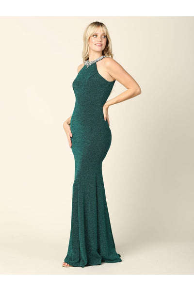 Eva USA 3396 Long Fitted Halter Metallic Prom Dress - Prom Long Dress