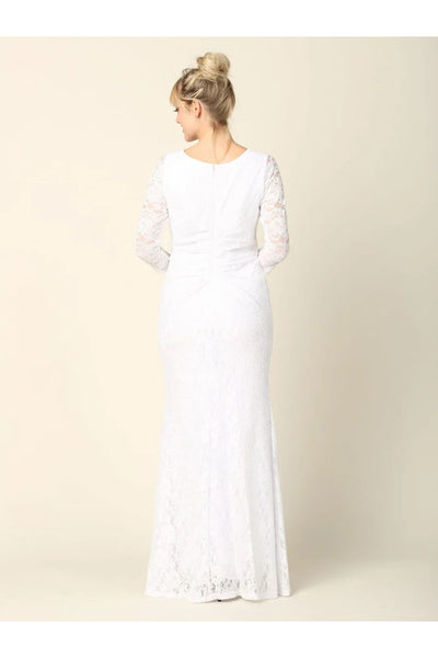 Eva USA 3397 Simple Long 3/4 Sleeve Lace Wedding Dress - Wedding Dress