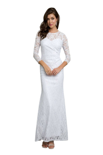 Eva USA 3397B Ruched 3/4 Sleeve White Wedding Dress - WHITE / S - Dress