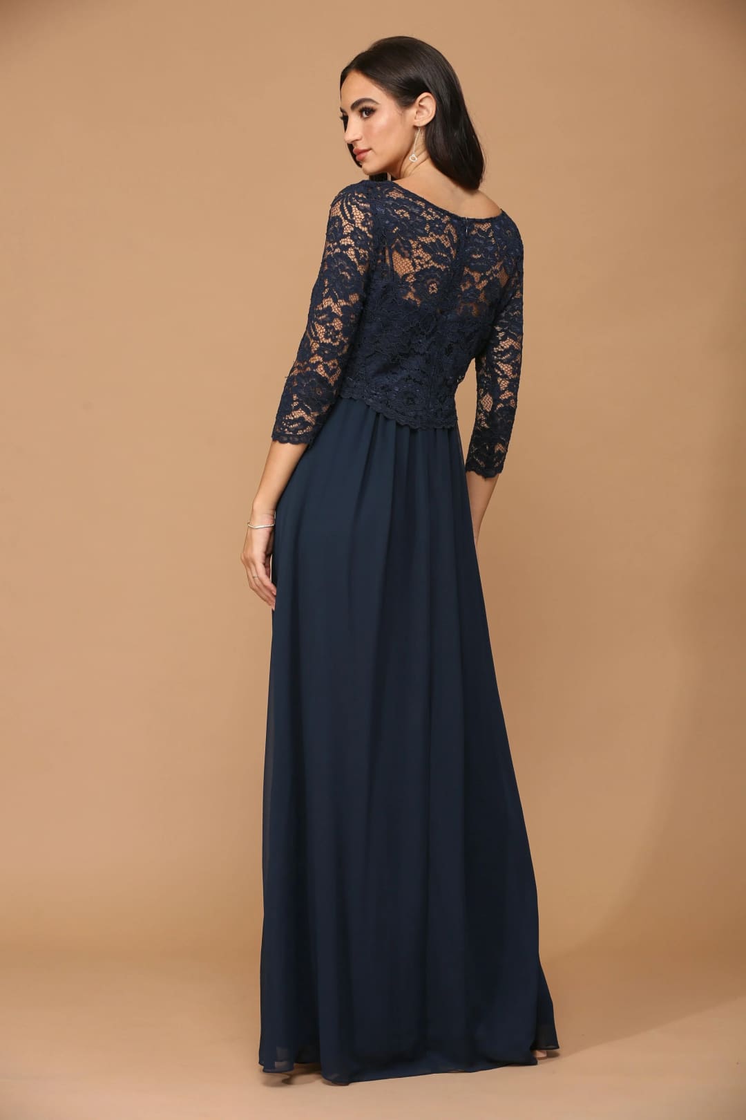 Eva USA 3399 Long 3/4 Sleeve Mother of the Bride Chiffon Dress - Mother of the Bride Dress