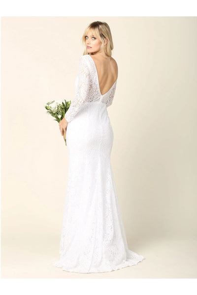Eva USA 3407 Simple Long Sleeve Lace Wedding Dress - Wedding Dress