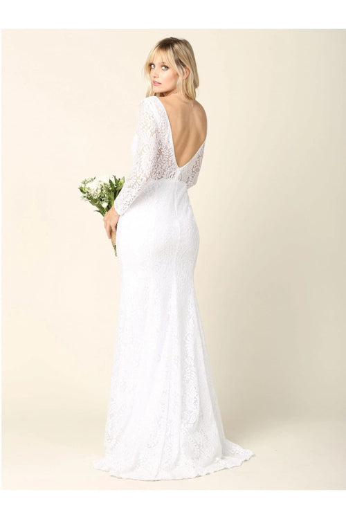 Eva USA 3407 Simple Long Sleeve Lace Wedding Dress - Wedding Dress