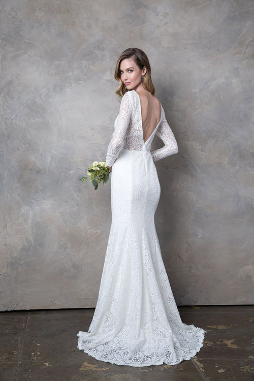 Eva USA 3407 Simple Long Sleeve Lace Wedding Dress - Wedding Dress