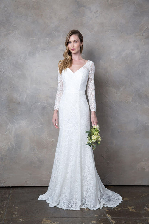 Eva USA 3407 Simple Long Sleeve Lace Wedding Dress - Wedding Dress