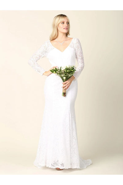Eva USA 3407 Simple Long Sleeve Lace Wedding Dress - Wedding Dress