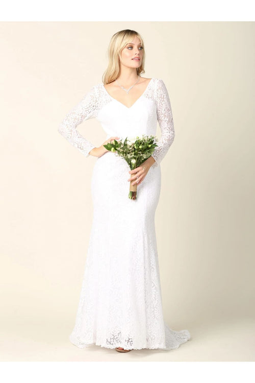 Eva USA 3407 Simple Long Sleeve Lace Wedding Dress - Wedding Dress