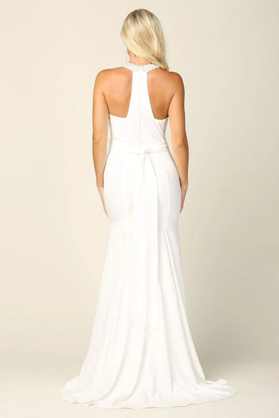 Eva USA 3408 Bridal Long Beaded Halter Wedding Dress - Wedding Dress