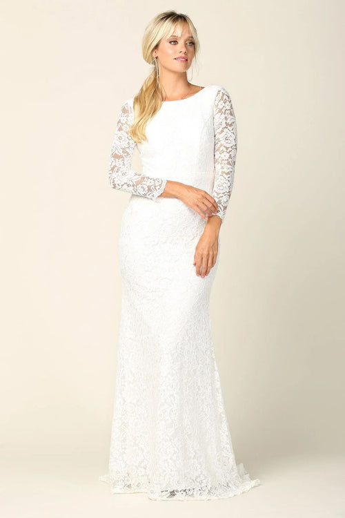 Eva USA 3412 Simple Bridal Gown Long Sleeve Lace Wedding Dress - Wedding Dress