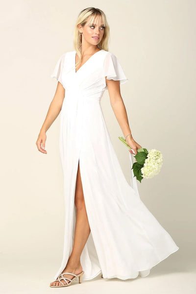 Eva USA 3413 Long Short Sleeve Mother of the Bride Chiffon Dress - Mother of the Bride Dress
