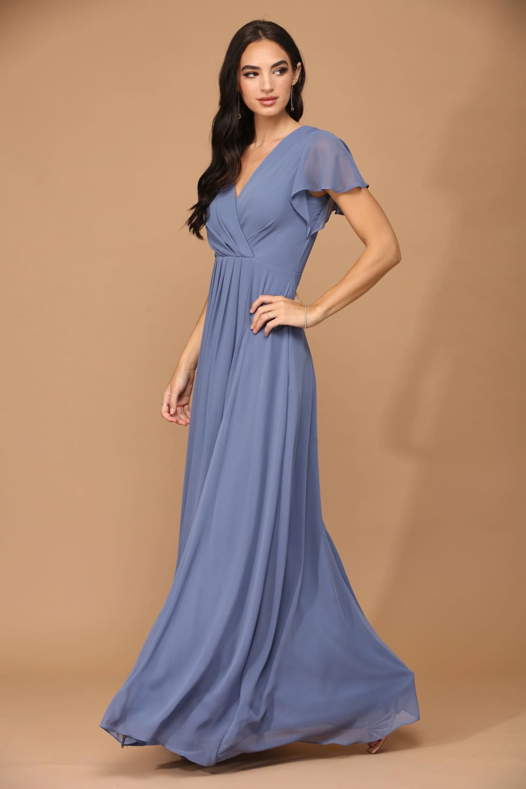 Eva USA 3413 Long Short Sleeve Mother of the Bride Chiffon Dress - Mother of the Bride Dress