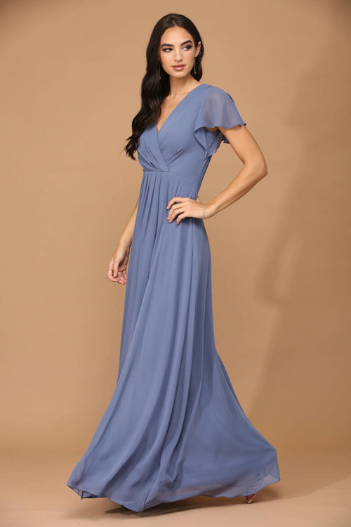 Eva USA 3413 Long Short Sleeve Mother of the Bride Chiffon Dress - Mother of the Bride Dress