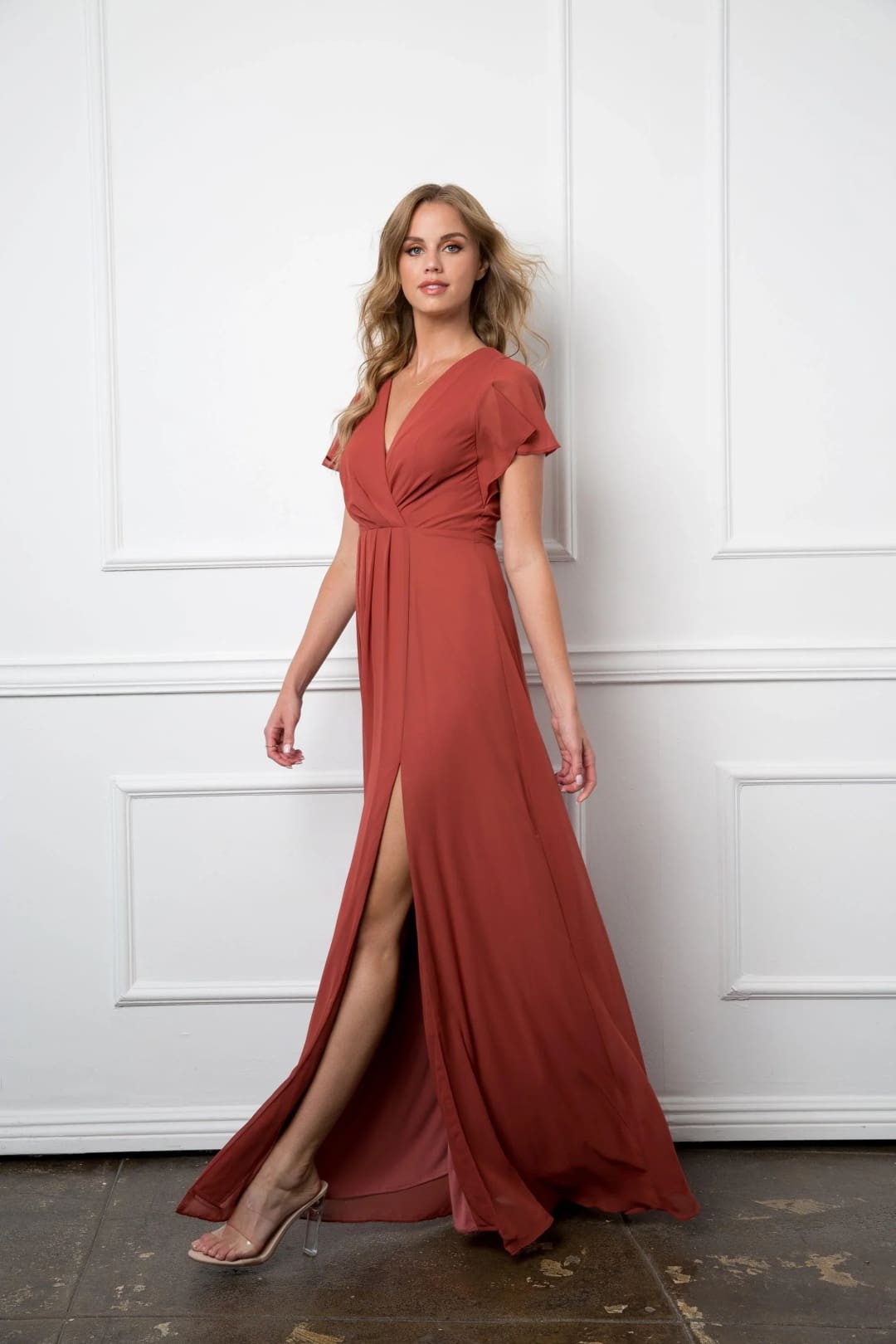 Eva USA 3413 Long Short Sleeve Mother of the Bride Chiffon Dress - Mother of the Bride Dress
