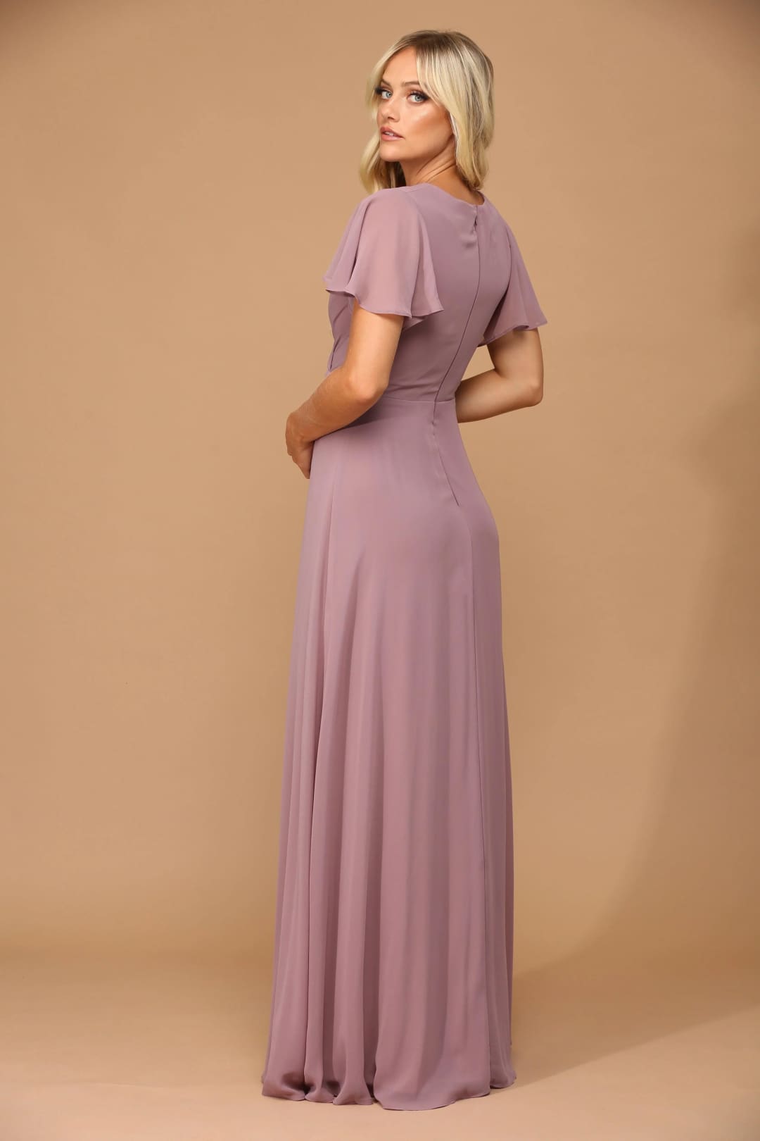 Eva USA 3413 Long Short Sleeve Mother of the Bride Chiffon Dress - Mother of the Bride Dress
