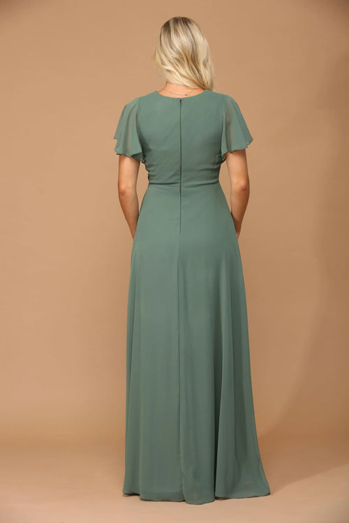 Eva USA 3413 Long Short Sleeve Mother of the Bride Chiffon Dress - Mother of the Bride Dress