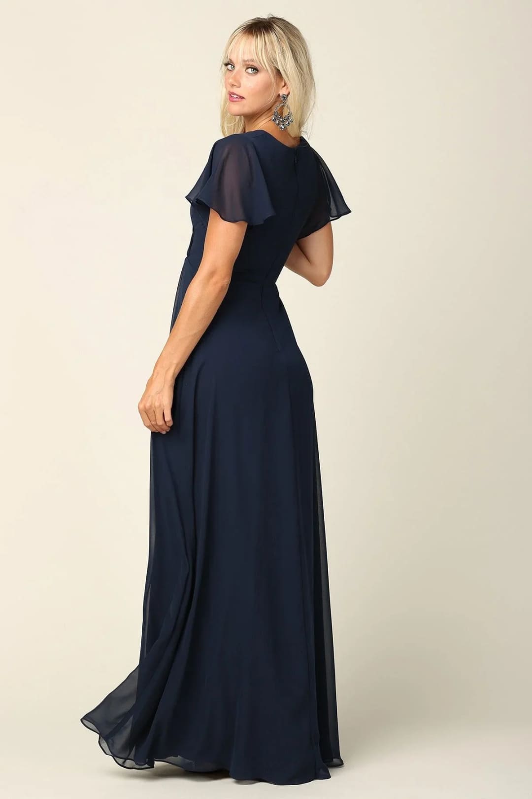 Eva USA 3413 Long Short Sleeve Mother of the Bride Chiffon Dress - Mother of the Bride Dress