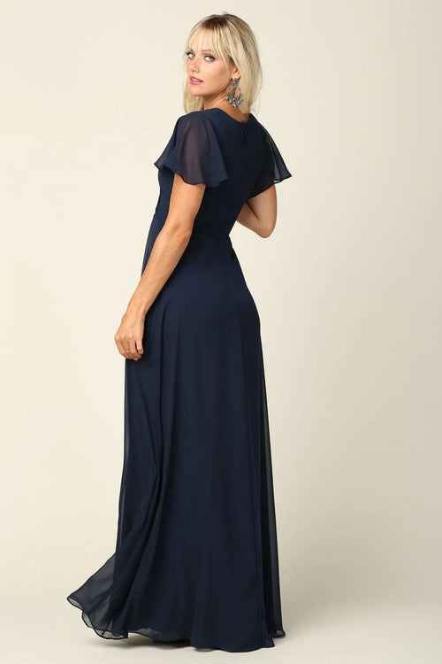 Eva USA 3413 Long Short Sleeve Mother of the Bride Chiffon Dress - Mother of the Bride Dress