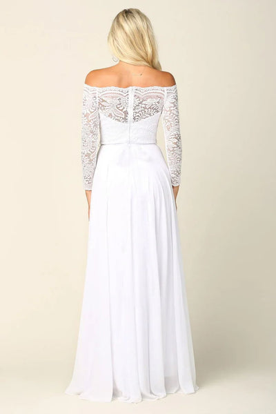 Eva USA 3414 Long Off Shoulder Lace Chiffon Wedding Dress - Wedding Dress