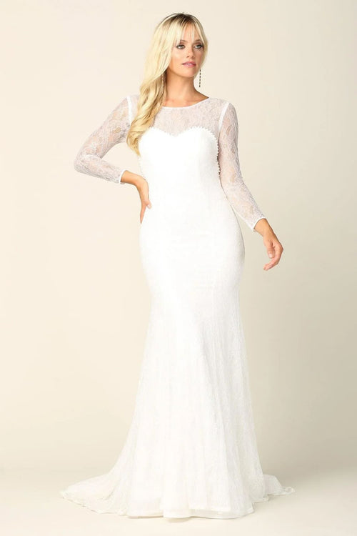 Eva USA 3415 Long Sleeve Bridal Gown Lace Wedding Dress - Off White / XS - Wedding Dress